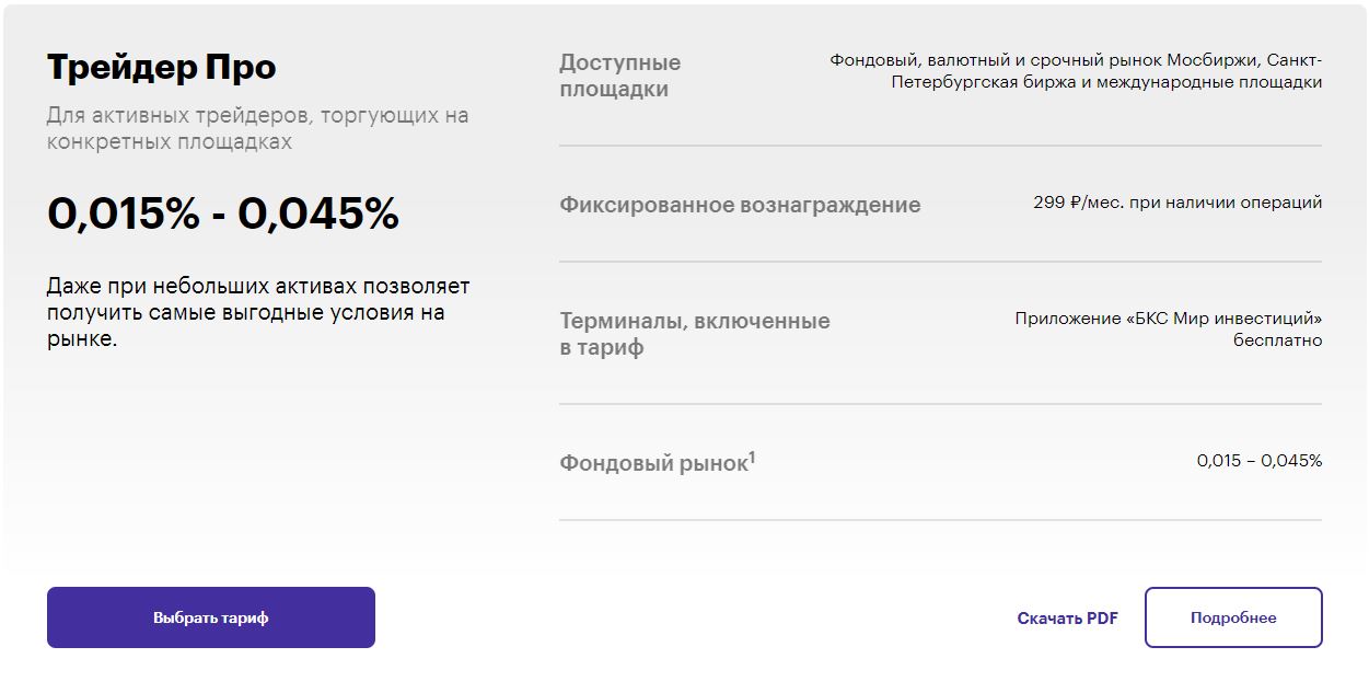 Трейдер тарифный план